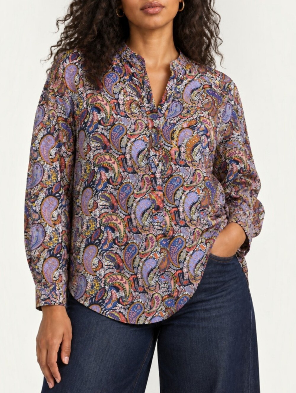 J.Crew Liberty of London Eastern Voyage Paisley Popover Blouse Mandarin Neck 8